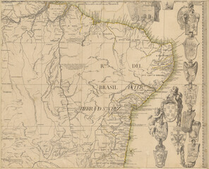 Fototapeta premium Antique brazilian map in spanish language. Spanish and portuguese colonization