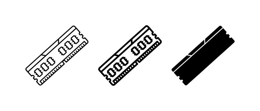 RAM Module Icons, Computer Memory Chip Vector Graphics, Digital Data Storage Symbols