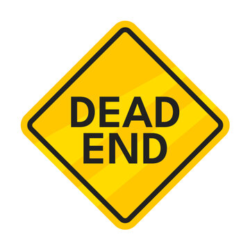 Yellow dead end road sign, vector illustration