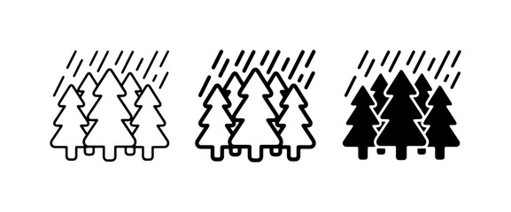 Forest Rain Icons, Nature Weather Symbols, Evergreen Trees Set © Mowshumi