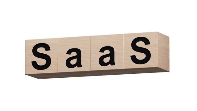 wooden cubes with SAAS business word.close up of wooden cubes,Business Concept.Supports PNG files with transparent backgrounds.