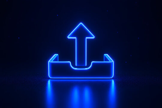 Neon Outbox Send Icon on Dark Technology Background