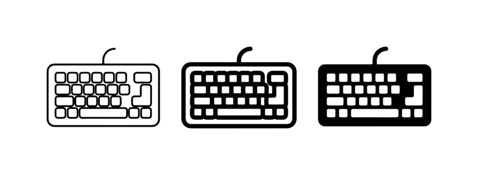 Computer Keyboard Icons: Outline, Filled, and Silhouette Styles for Digital Input Devices
