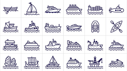 The nautical collection features various boats sailing on wavy waters with diverse designs. © Muteeb