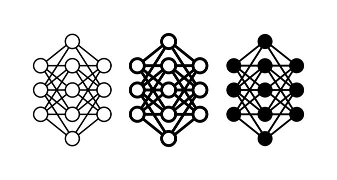 Neural Network Icons, Artificial Intelligence Nodes, Machine Learning Structure, Data Processing Systems