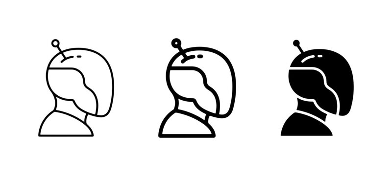Alien Head Icons, Futuristic Astronaut Profile Vector Graphics, Sci-Fi Character Symbols