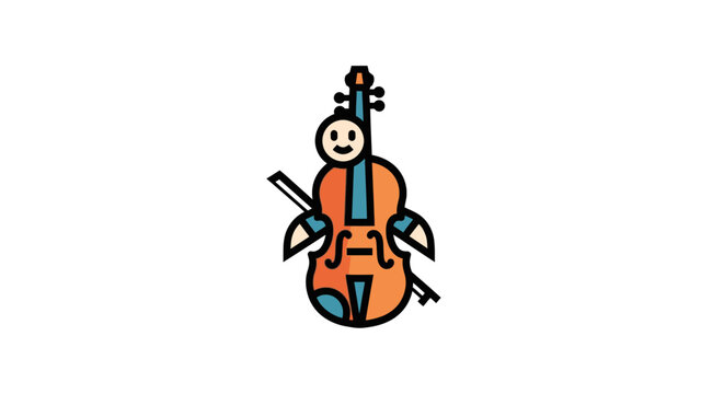 Friendly anthropomorphic cello character with a bow.
