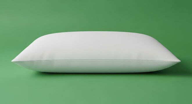 A Simple White Pillow Rests on a Solid Green Background.