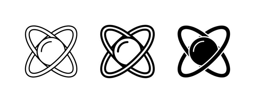 Atom Icon Set, Science Symbol, Atomic Structure, Nuclear Energy, Research Icons