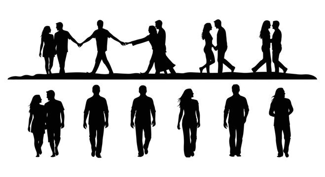 Silhouettes of people walking together.