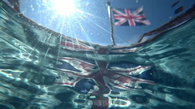 Underwater view of British flag waving.