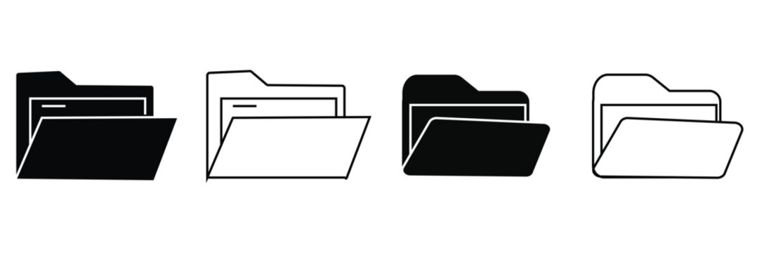 Simple file folder icons in black and white eps 10.