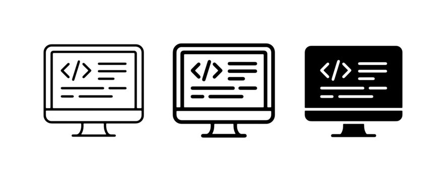 Computer Code Icons, Programming Monitor Displays, Software Development Symbols