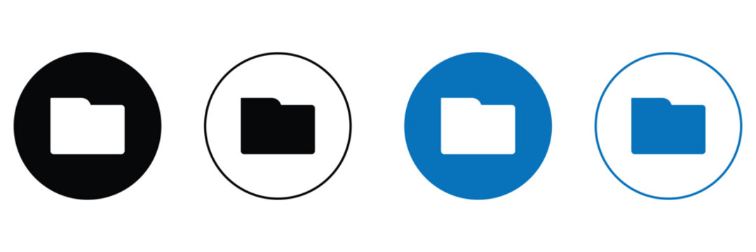 computer open data folder vector icon set in black and blue color. desktop save file ui symbol. information document organize folder sign.