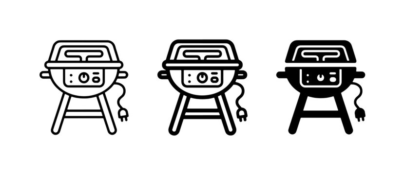 Electric Grill Icons, Barbecue Equipment Vector Set, Outdoor Cooking Symbols