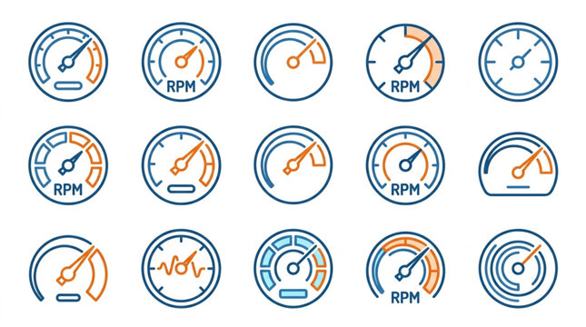 Collection of Vintage and Modern Tachometer and Speedometer Icons
