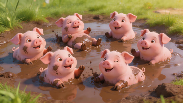 Pigs playing in mud emphasizing natural beauty and pristine environments