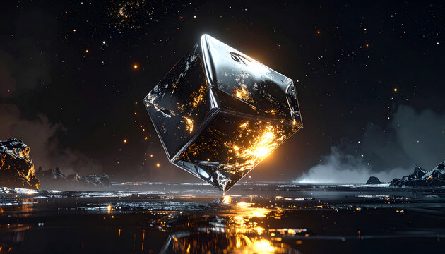 Exploding cube on fire in water.