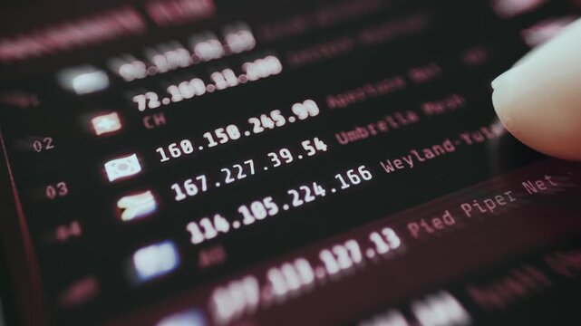 List of server connections, IP addresses and references to companies. IP tracking interface