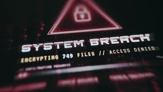 System Breach, representation of a ransomware attack. Files are encrypted and access is denied