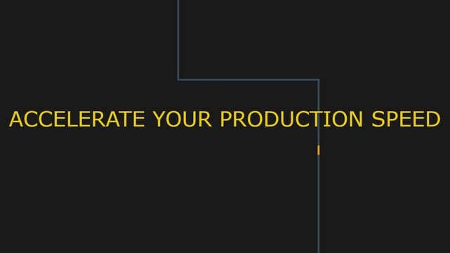 Typography animation featuring accelerate your production speed message with geometric line interface on dark background creating modern business visuals