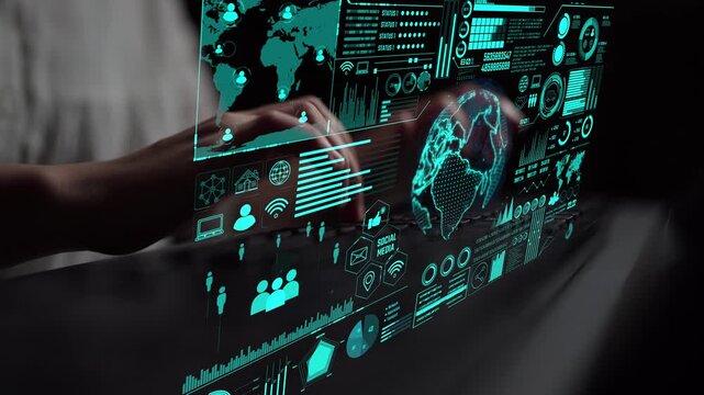 Data center monitoring dashboard visualize network performance, connection status, usage rate, and telecommunication insight. Data center monitoring efficiency improvement network transparency. Thunk