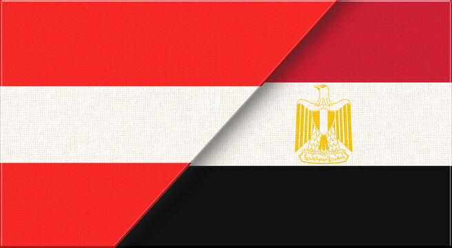Double flag of Austria and Egypt on fabric texture. Austrian -Egyptian relations