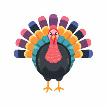 Cartoon Turkey with Colorful Fan Tail