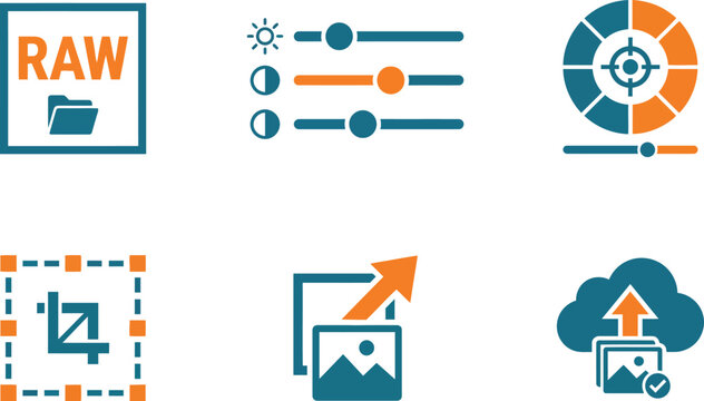 Professional Photo Editing Icons for Post Production Software and Mobile Apps