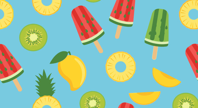 Colorful fruit and popsicle pattern background.