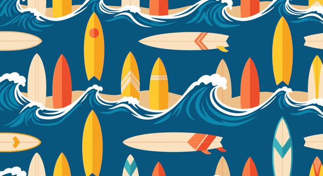 Surfboards floating on ocean waves.