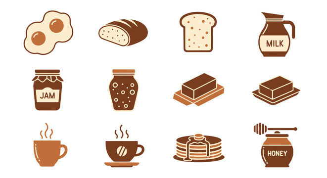 Delicious morning breakfast food vector icon set
