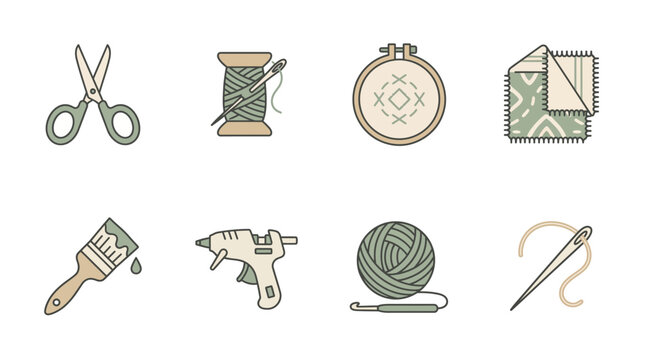 Vector icons of craft and DIY tools and supplies