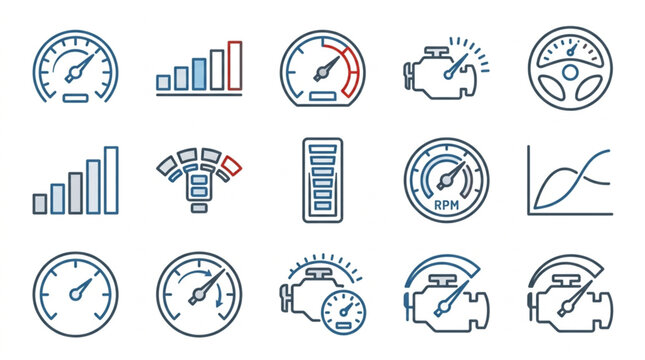 Car Dashboard and Engine Maintenance Icons