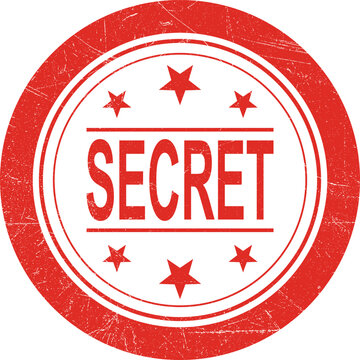 Red circular stamp with the word SECRET prominently displayed in bold red lettering surrounded by stars, signifying confidentiality and exclusivity