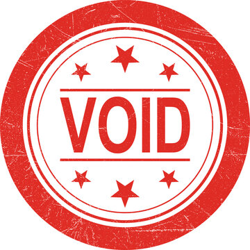 Red circular stamp with the word VOID prominently displayed in the center, surrounded by small stars, on a textured background
