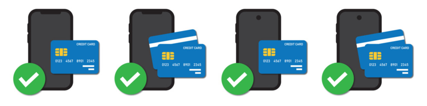 phone with payment card icon, vector illustration