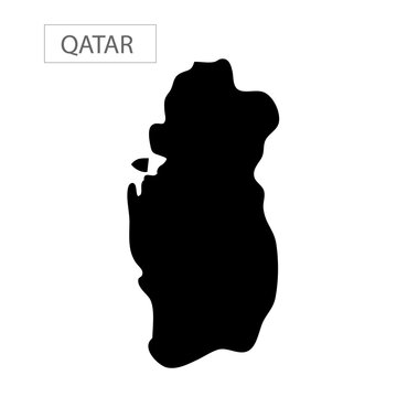 black silhouette vector illustration of the map of Qatar, surrounded by the waters of the Persian Gulf., 