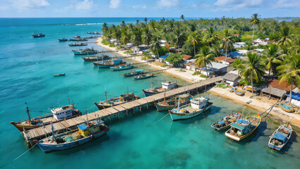 Obraz premium Beautiful Tropical Fishing Port with Wooden Dock