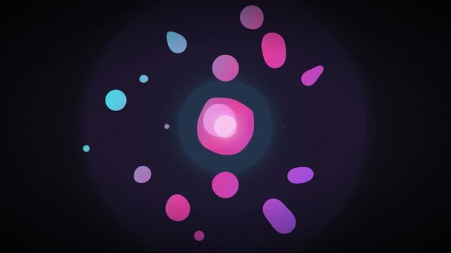 Abstract Glowing Pink Nucleus with Orbiting Liquid Particles Motion Graphics Animation Style High Definition Digital Background for Scientific Visualization or Sci-Fi Overlay