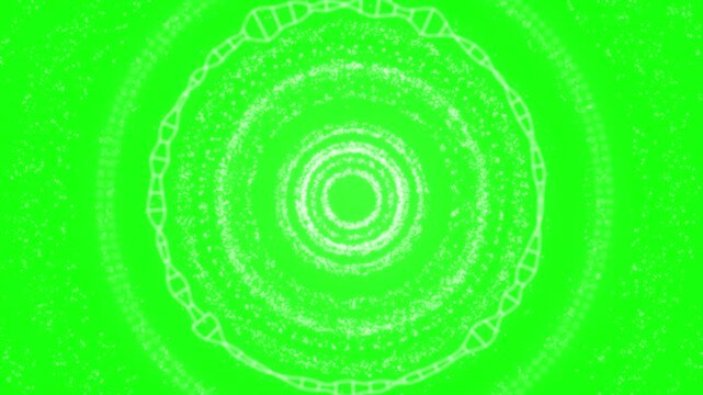 Dna double helix spiral pattern on green background with white dots and circles
