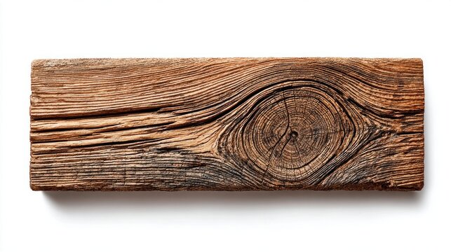 Close-up of weathered, knotty wood plank with distinct grain patterns and texture