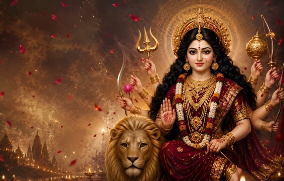 Godess Durga on Maha Navratri, Navadurga, Durga Puja, Sharad Navratri, Jyeshtha Shukla Ashtami/Masik Durga Ashtami, Mahanavami, Vijayadashami, Dussehra, Durga/Mahakali/Jagadamba, Bhavani