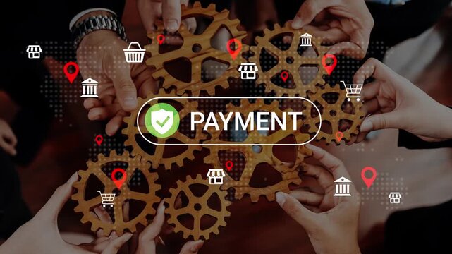 Hands Reaching Towards Interconnected Gears Symbolizing Payment Processes, Financial Transactions, Collaboration, and Digital Economy in Modern Business Environment Gluon.