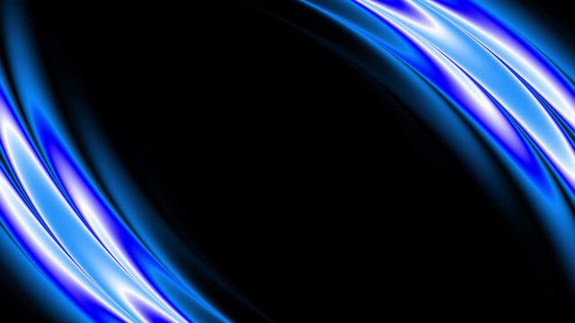 Abstract neon blue waves glowing against black background with smooth motion design created with vibrant metallic lighting effects in high definition 4k video footage with cinematic atmosphere.