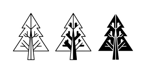 Pine Tree Icons, Evergreen Forest Symbols, Nature Vector Graphics, Outline and Silhouette Styles © Mahfuz