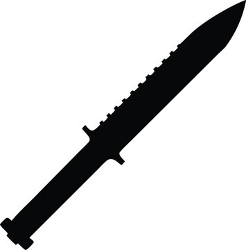 Serrated knife, black silhouette, dagger icon, vector knife
