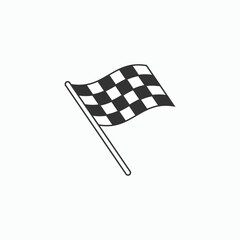 Obraz premium Checker flag waves on thin pole. Simple black and white design. Symbol of racing or competition. Ideal for motorsports or sports themes. Clean lines and minimal background