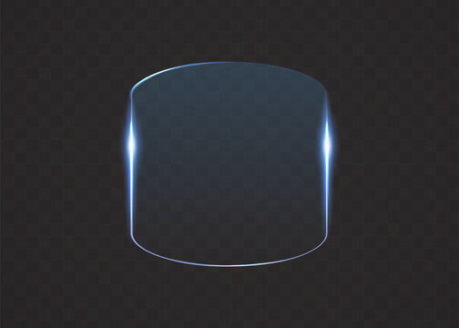 Rounded square glass button with glowing neon edge transparent abstract interface template