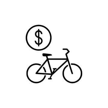 Vector illustration of bicycle with dollar sign, eco-friendly transportation, cost-effective cycling